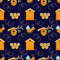 Cute bees and hives pattern vector