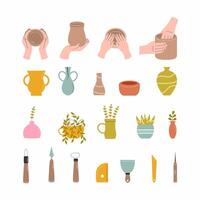 Pottery and gardening tools illustrations vector