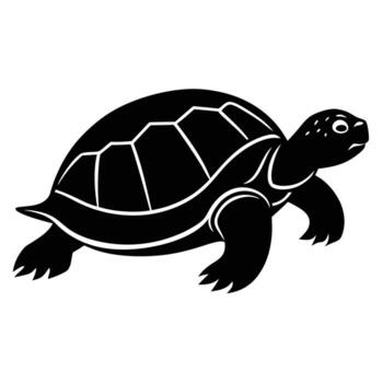 Black silhouette of a turtle with a patterned shell on a white background tortoise vector