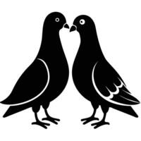 Two black pigeons facing each other on white background birds silhouette design vector