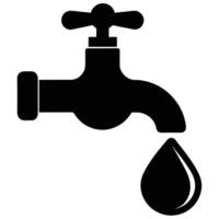 Black silhouette of a water tap with a dripping water drop faucet vector