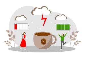 coffee energy. Fatigue, a boost of vivacity, a cup of coffee. vector