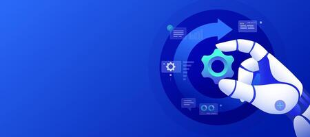 Robotic hand adjusting a gear icon vector