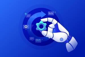 Robotic hand with a gear icon vector