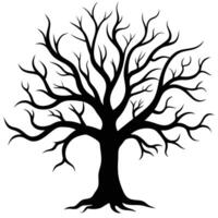 Black silhouette of a bare tree with intricate branches and roots leafless vector