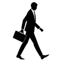 Black silhouette of a man in a suit walking with a briefcase businessman vector