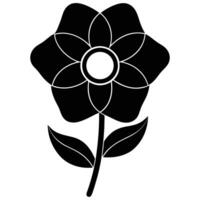 Black and white stylized flower icon with petals and leaves symbol nature vector