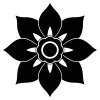 Black stylized flower icon with dark center and white accents vector