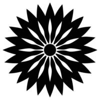 Black abstract starburst flower icon with thin radiating petals symbol vector