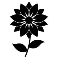 Black flower silhouette with pointed petals and leaves on white background vector