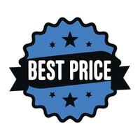 Blue and Black Badge with Best Price Text and Black Stars on White Background label vector