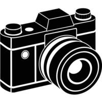 Black digital camera with interchangeable lens and dials photography vector