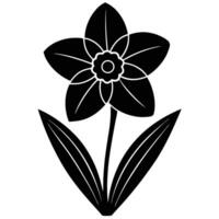 Black silhouette of a daffodil flower with leaves on white background vector