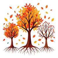 Autumn trees with exposed roots and falling leaves orange vector