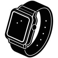 Black and white icon of a square smartwatch with a black band technology wearable vector
