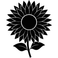 Black silhouette of a sunflower with leaves on a white background vector