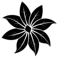Black floral silhouette with pointed petals and central detail white flower vector