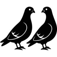 Two black pigeons facing each other silhouette birds white background vector