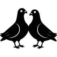 Black pigeons facing each other on white background birds silhouette vector