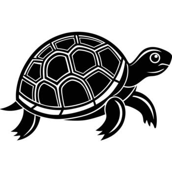 Black line art of a crawling turtle with patterned shell animal reptile vector