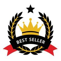 Best Seller Badge with Crown Star and Laurel Wreath on White Background 1 vector