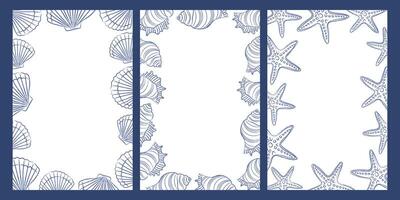 Shells Frames Set. Seashells for party invitations, event decorations. templates for text vector