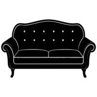 Black tufted sofa with white piping and curved arms couch furniture vector