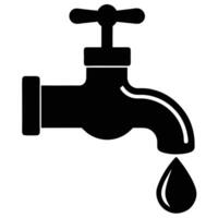 Black silhouette of a water faucet with a dripping drop vector