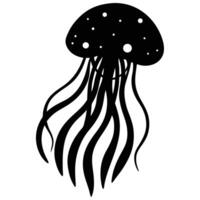 Black silhouette jellyfish with white dots and flowing tentacles vector