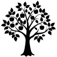 Black silhouette of an apple tree with ripe fruit and leaves black and white vector