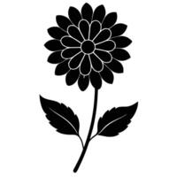 Black silhouette of a daisy flower with two leaves on white background vector