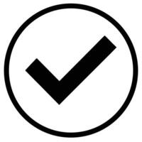 Bold black checkmark symbol inside a white circle tick sign vector