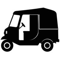 Black silhouette of a three wheeled auto rickshaw three wheeler vector
