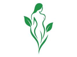 Green silhouette of woman with leaves, isolated on white background, graphic illustration. concept of nature, femininity, eco-friendly design, environmental icon, logo, design element vector