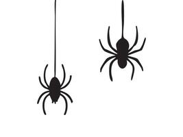 Black silhouettes of spiders hanging from threads, isolated on white background, graphic illustration. concept of halloween, creepy insects, arachnids, spooky decor, icon vector