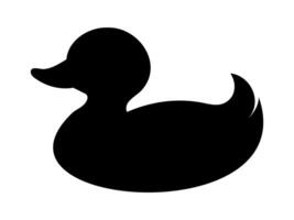 Black silhouette of rubber toy duck, isolated on white background, graphic illustration. concept of bird, waterfowl, icon, logo, design element, nature symbol vector