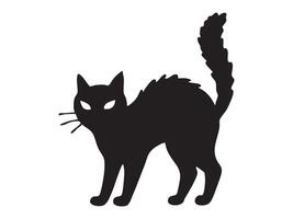 Black silhouette of scared halloween cat with raised tail isolated on white background, graphic illustration. concept of spooky icon, holiday theme, pet, scary decor element vector