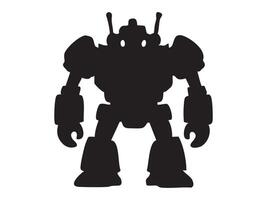 Black silhouette of robot toy in standing pose, isolated on white background, graphic illustration. concept of icon, logo, futuristic design, technology, artificial intelligence vector