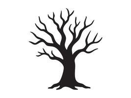 Black silhouette of eerie halloween tree with bare branches isolated on white background, spooky graphic illustration. concept of icon, logo, haunted decor, seasonal design element vector