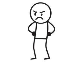 Black stick figure man with angry emotions in cartoon doodle style, isolated on white background. concept of character design, mood icon, comic illustration, simple graphic art vector