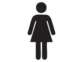 Black silhouette of woman in standing pose, isolated on white background, graphic illustration. concept of female icon, restroom sign, gender symbol, design element, WC indicator, toilet navigation vector