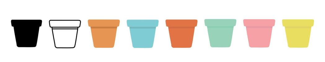 Set of colorful flower pots in various styles isolated on white background, illustration. concept of garden, decor, plant container, home gardening, design elements vector