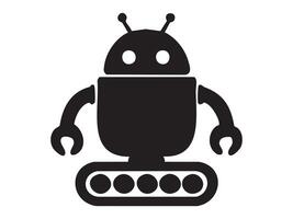 Black silhouette of robot toy with antenna and treads isolated on white background, graphic illustration. concept of futuristic design, childhood plaything, icon, logo, design element vector