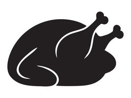 Black silhouette of a cooked whole chicken isolated on white background, graphic illustration. concept of food, poultry, thanksgiving dinner, icon, logo, menu design element. vector