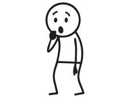 Black stick figure man with surprised facial expression, isolated on white background. Concept of emotion, cartoon character, shock reaction, human person, minimal doodle icon, design element vector