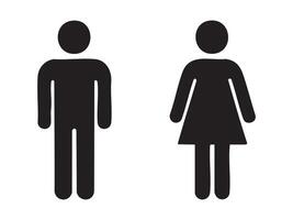 Black silhouettes of man and woman isolated on white background. human figures, gender symbols, icon, signage, gender symbols, public signage, restroom indicators, toilet signs, WC indicator. Set vector