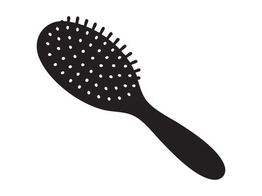 Black silhouette of hair brush isolated on white background, graphic illustration. concept of hair care, styling tool, beauty accessory, salon, personal grooming, design element