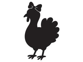 Black silhouette of bow-tied turkey isolated on white background, graphic illustration. concept of thanksgiving, poultry, bird, icon, logo, design element vector