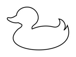 Black outline of rubber toy duck in side view isolated on white background, graphic illustration. concept of bird, waterfowl, animal outline, icon, logo, design element vector
