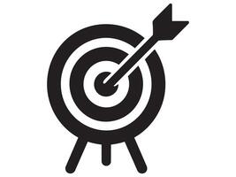 Black silhouette of target with arrow isolated on white background, graphic illustration. concept of accuracy, precision, archery, goal, icon, logo, design element vector
